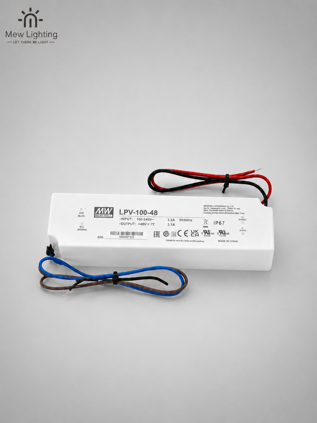 MEAN WELL LPV-100-48 IP67 100W 48V 2.1A Constant Voltage LED Driver