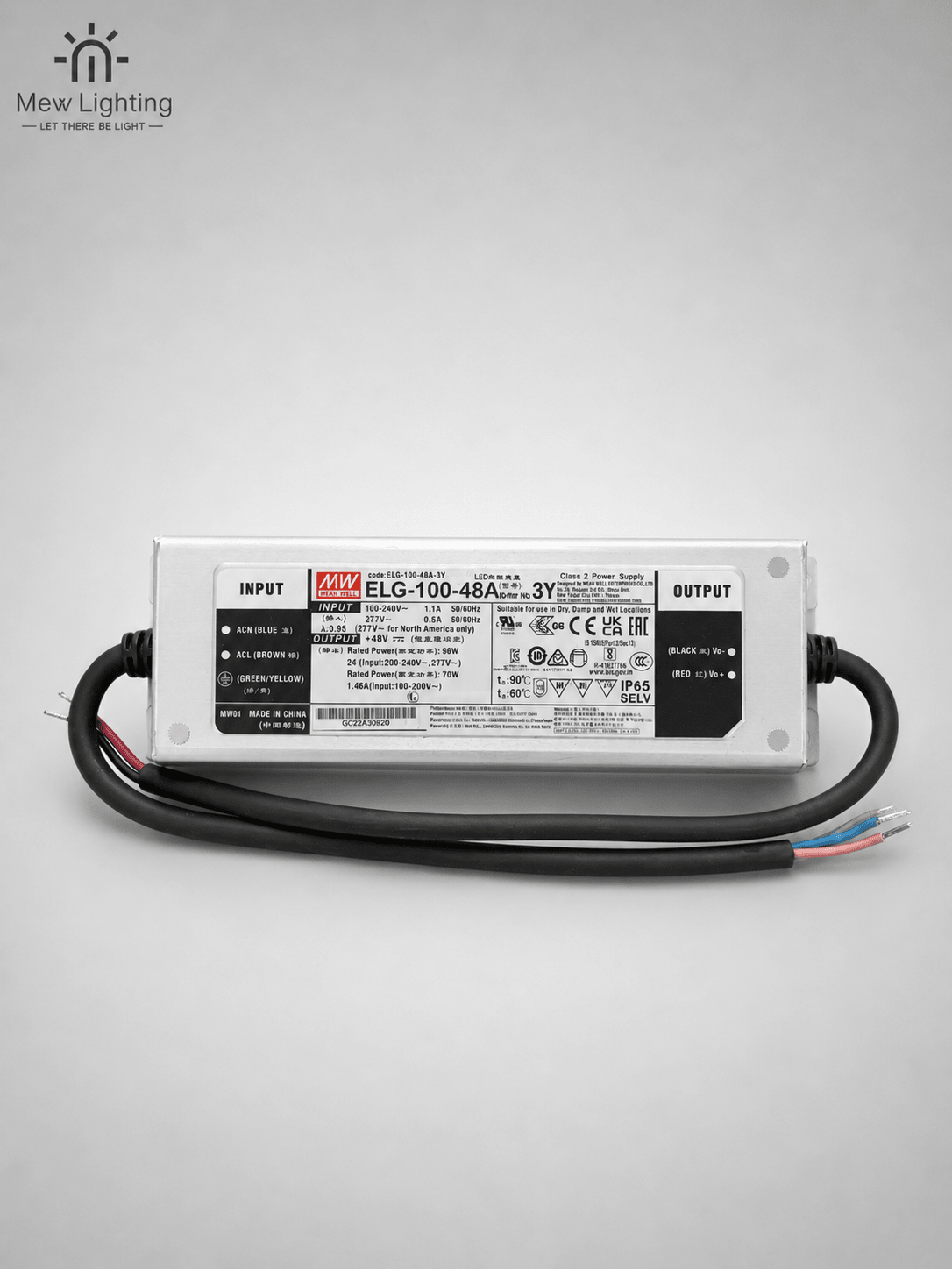 MEAN WELL ELG-100-48 IP67 100W 48V 2A Constant Voltage LED Driver - MEW Lighting