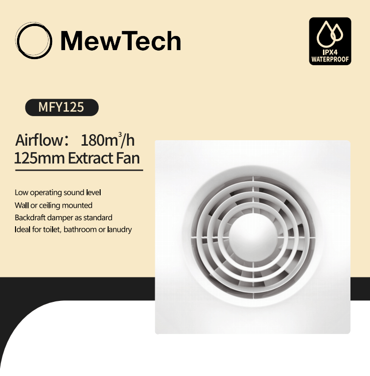 MewTech 125mm Wall Mounted Fan MFY125 - MEW Lighting