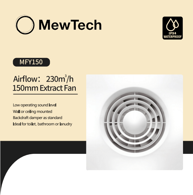 MewTech 150mm Wall Mounted Fan MFY150 - MEW Lighting