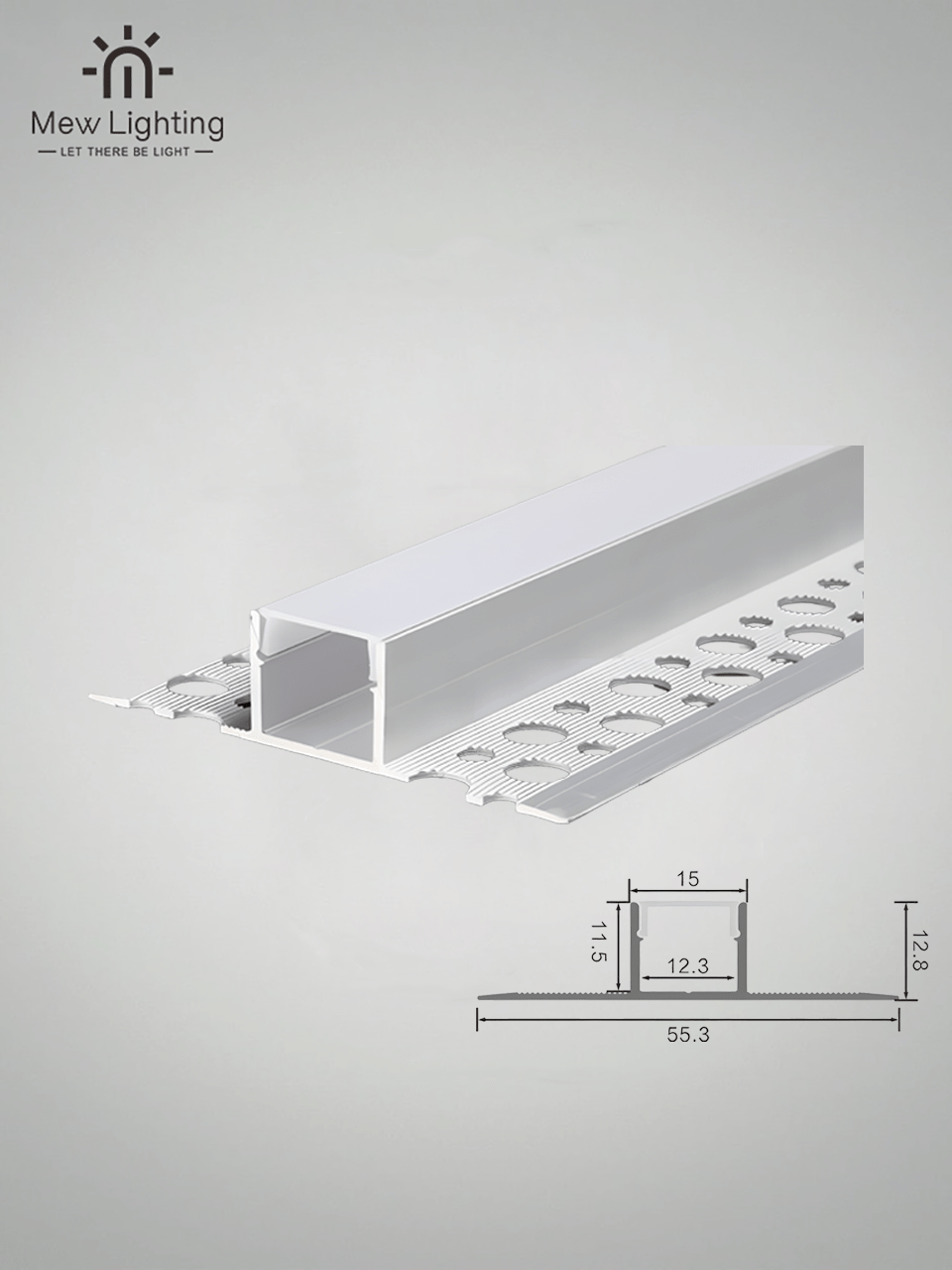 3 Meter Plaster - In Recessed Aluminum Channel with Milky PC Cover 15mmx12.8mm - MEW Lighting