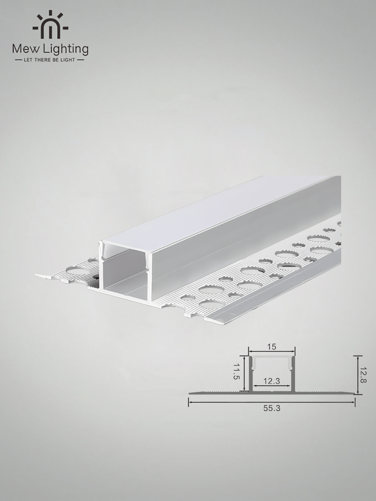 3 Meter Plaster - In Recessed Aluminum Channel with Milky PC Cover 15mmx12.8mm - MEW Lighting