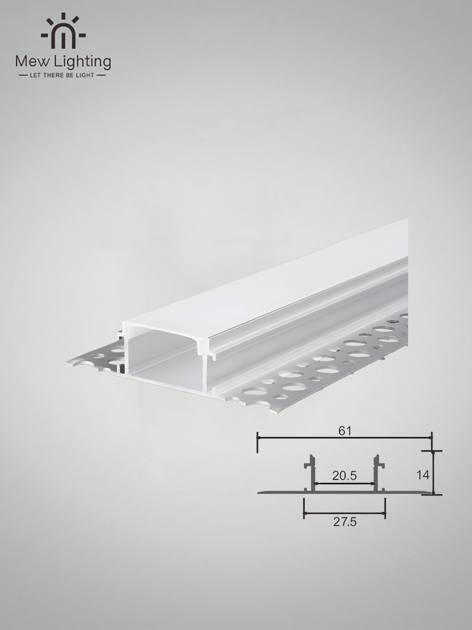 3 Meter Plaster - In Recessed Aluminum Channel with Milky PC Cover 21mmx13.5mm - MEW Lighting
