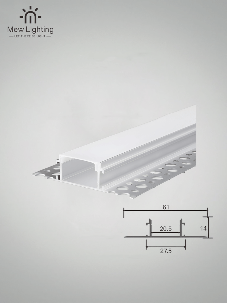 3 Meter Plaster - In Recessed Aluminum Channel with Milky PC Cover 21mmx13.5mm - MEW Lighting