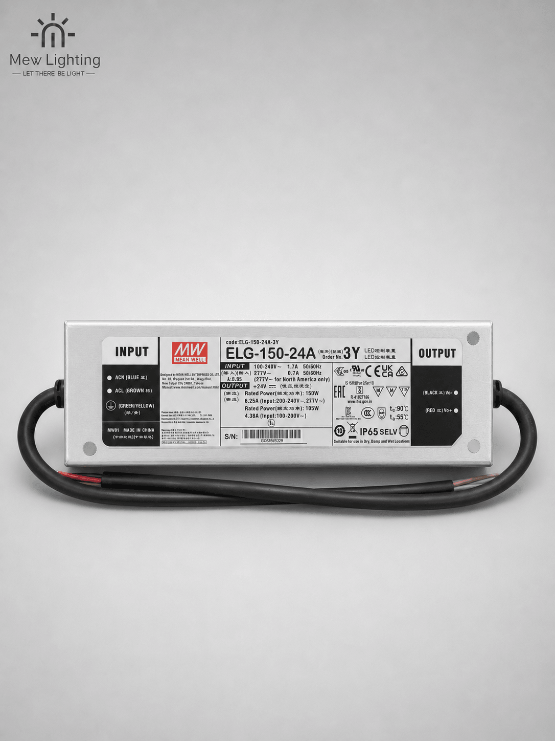 MEAN WELL ELG-150-24A-3Y 24V 150W Constant Voltage LED Driver - MEW Lighting