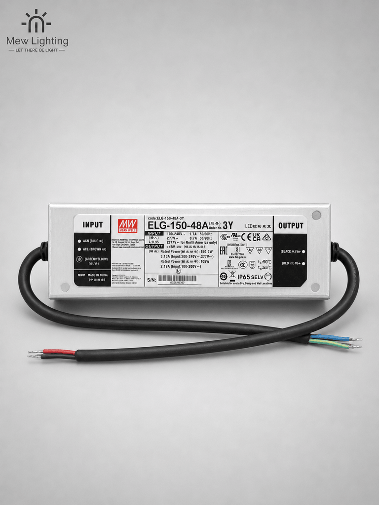 MEAN WELL ELG-150-48A IP65 150W 48V 3.13A Constant Voltage LED Driver - MEW Lighting
