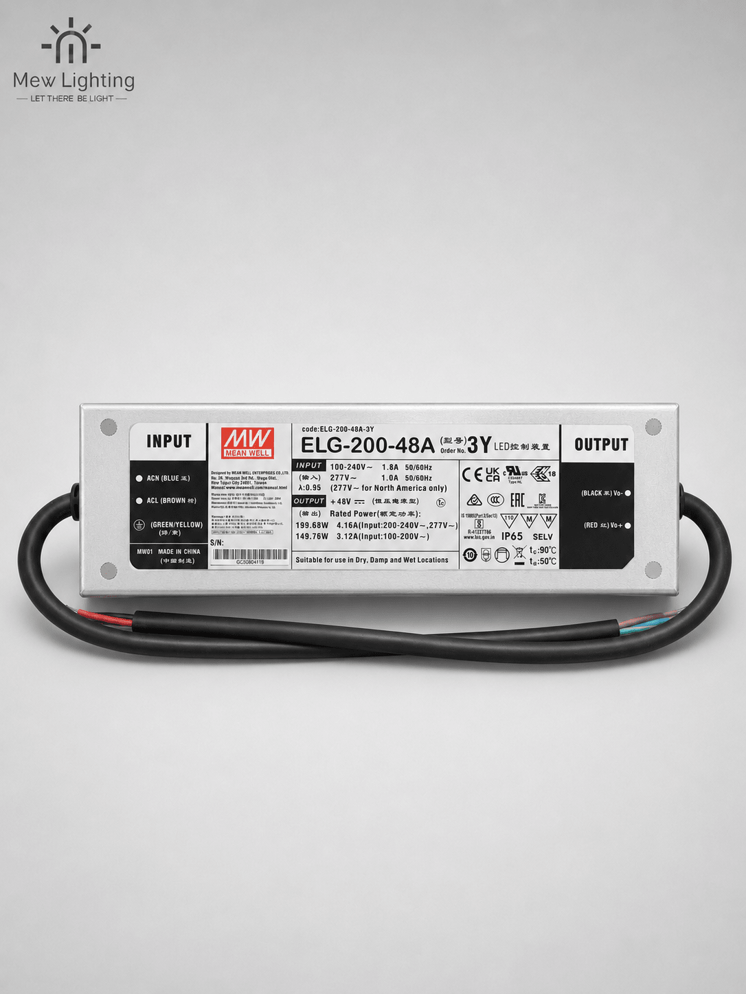 MEAN WELL ELG-200-48A-3Y 48V 200W Constant Voltage LED Driver - MEW Lighting