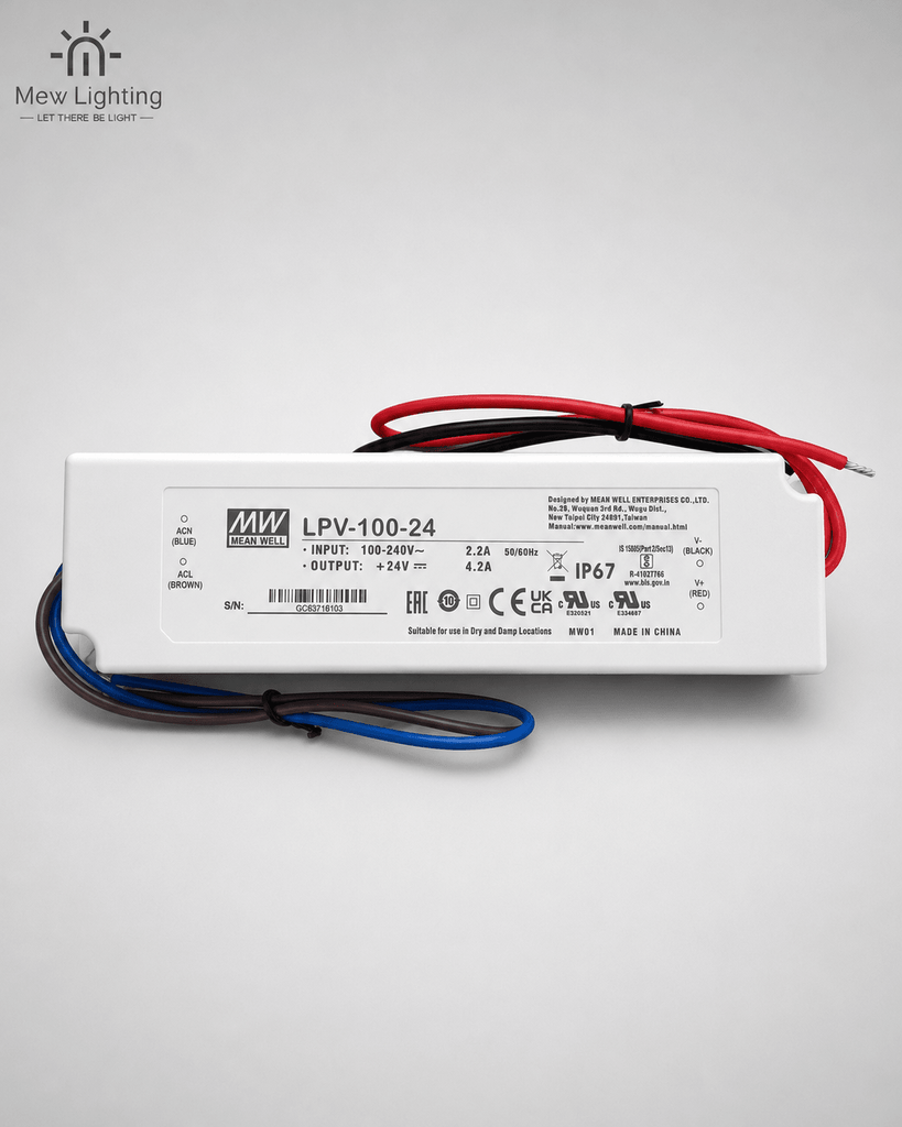 MEAN WELL LPV-100-24 IP67 24V 100W Constant Voltage LED Driver - MEW Lighting