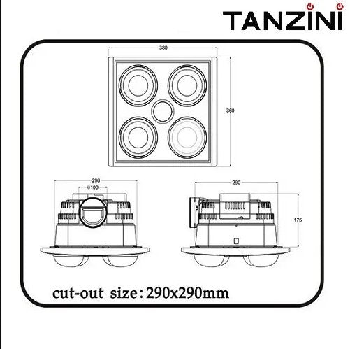 Tanzini BATHROOM HEAT-LIGHT_FAN 3 IN 1 (4 LAMPS)WITH SILVER FRONT COVER HLF-4ST - MEW Lighting